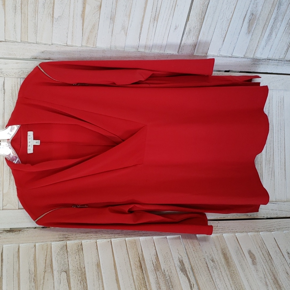 Chaus Red Long Sleeve V Neckline Blouse